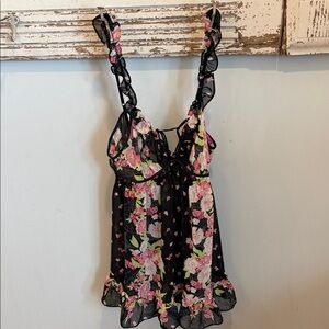 Betsy Johnson Floral Black Sheer Dress Size Small